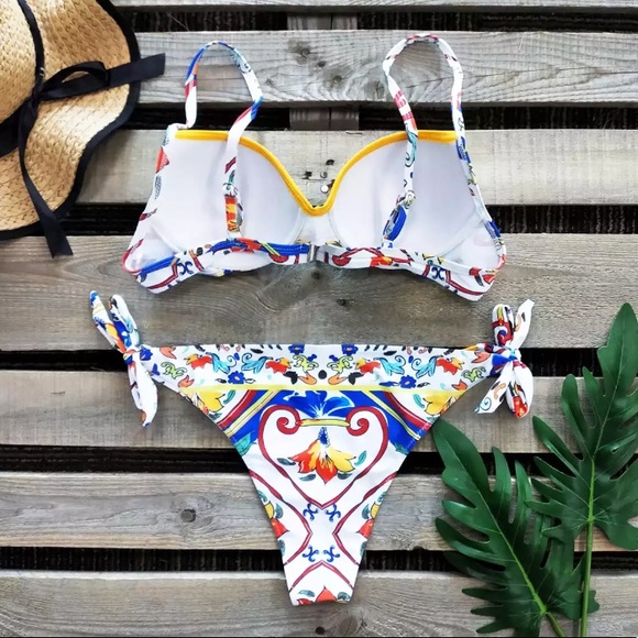 SOLD OUT CLEARANCE Colorful Watercolor Ornate 2Pc Bikini Swimsuit - Picture 3 of 3